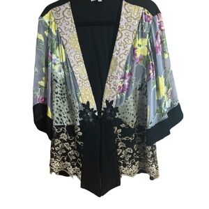 Spencer Alexis Vintage Embroidered Sheer Kimono Floral 3/4 Length Sleeve